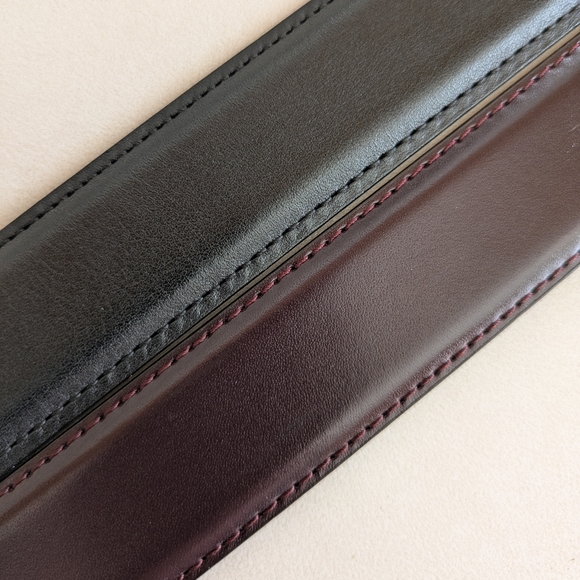 2 Men's Leather Dress Belts 40 42 Black Silver Buckle Oxblood Gold Nordstrom - Picture 5 of 17